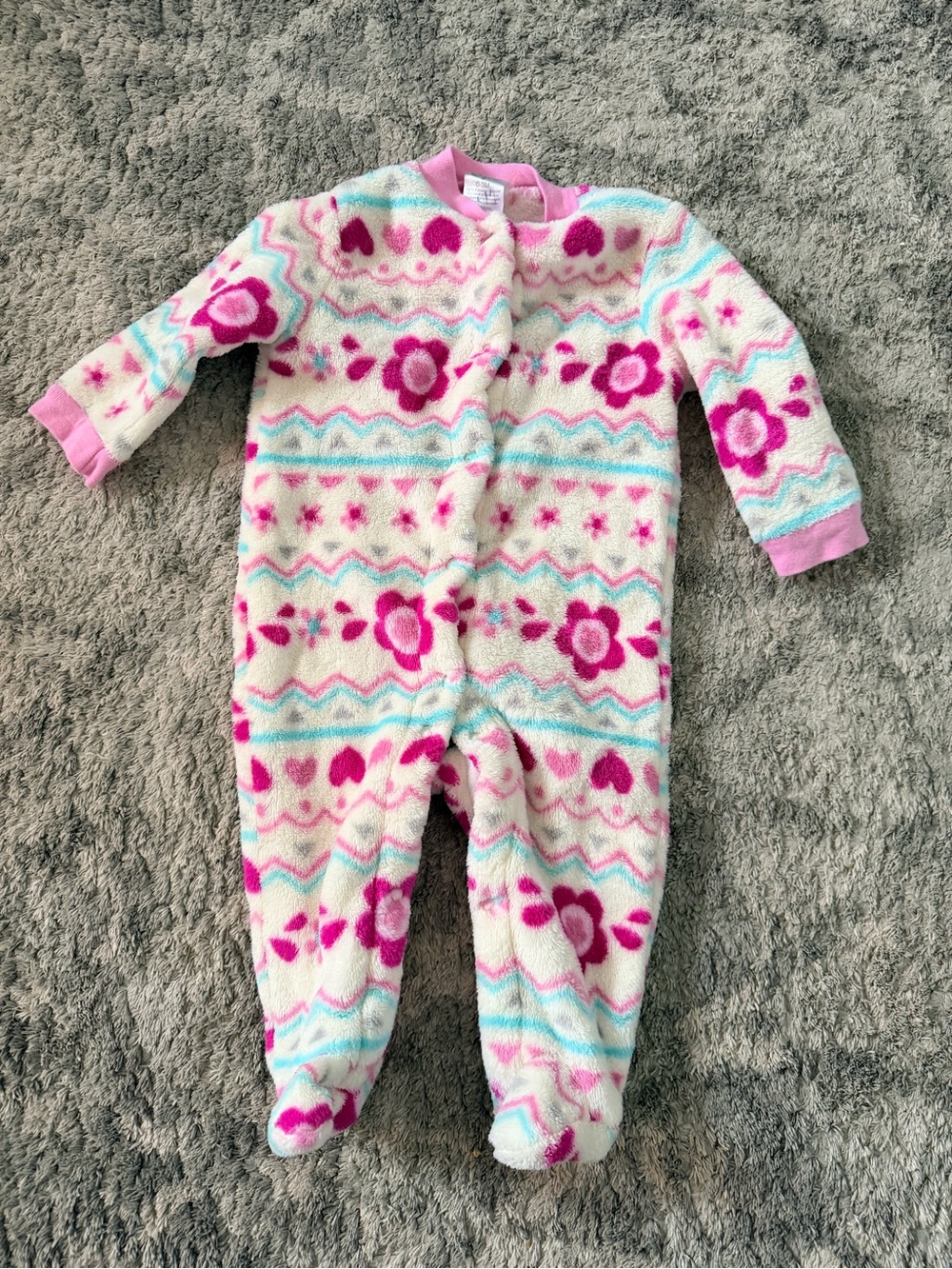 Baby Gear Pink Floral & Heart Plush Footed One-Piece